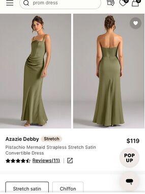 Azazie Pistachio Strapless Mermaid Satin Gown